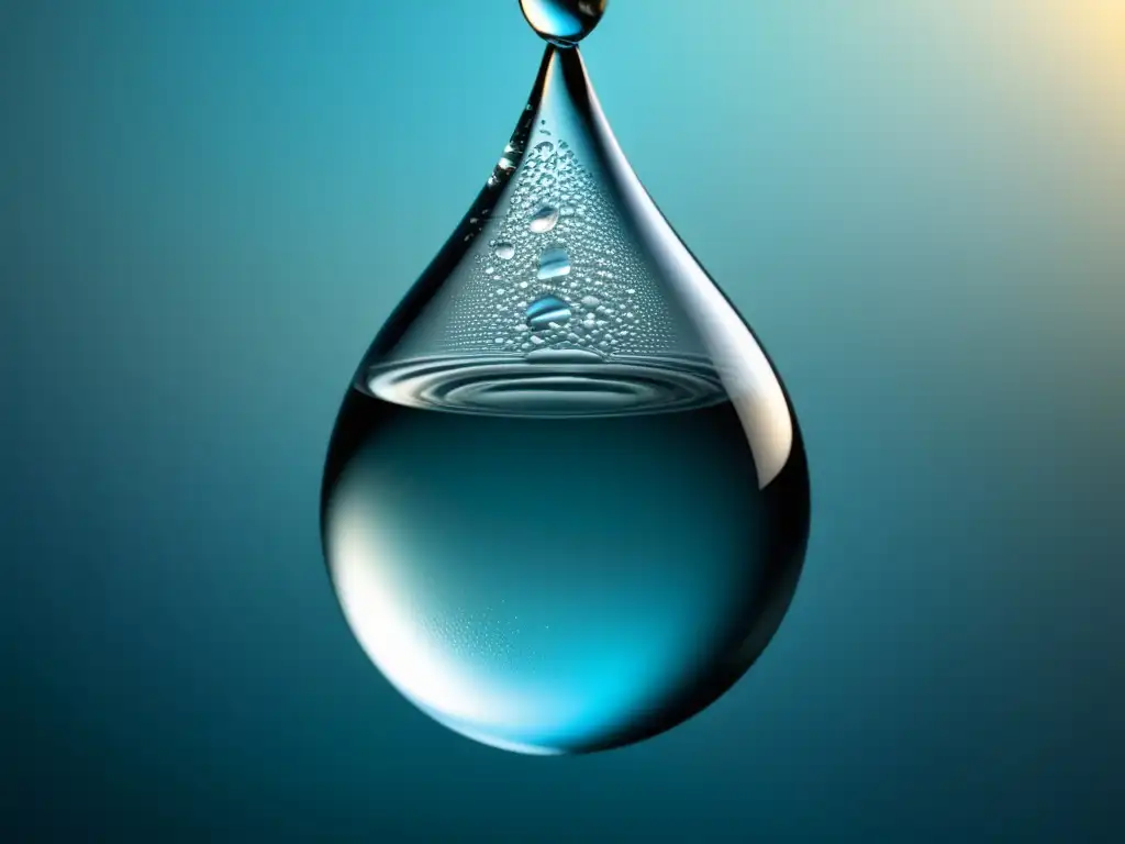 Gota de agua cristalina suspendida en el aire Detalle cristalino de una gota de agua suspendida en el aire, reflejando la luz y revelando su forma esférica