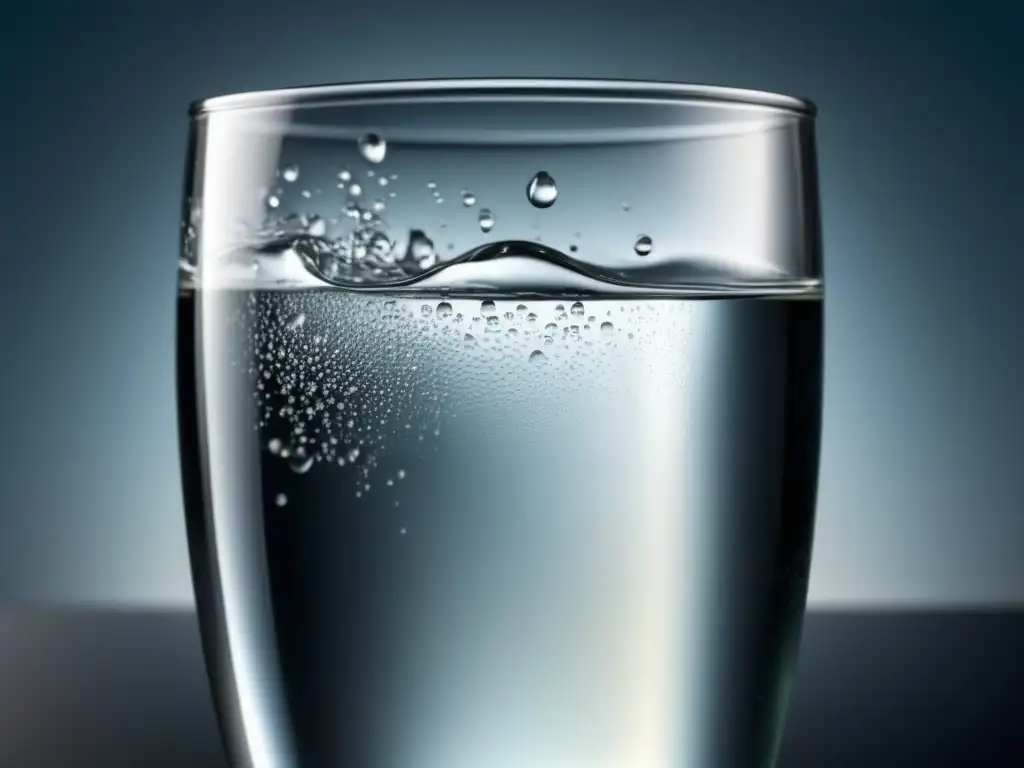 Agua pura y cristalina en vaso Agua adecuada en cristal transparente con gotas de condensación