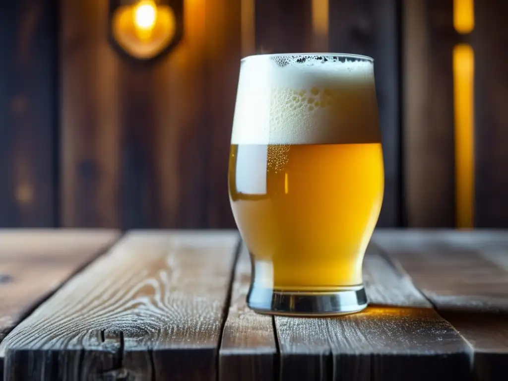 Cerveza Allagash White estilo belga en mesa de madera rústica