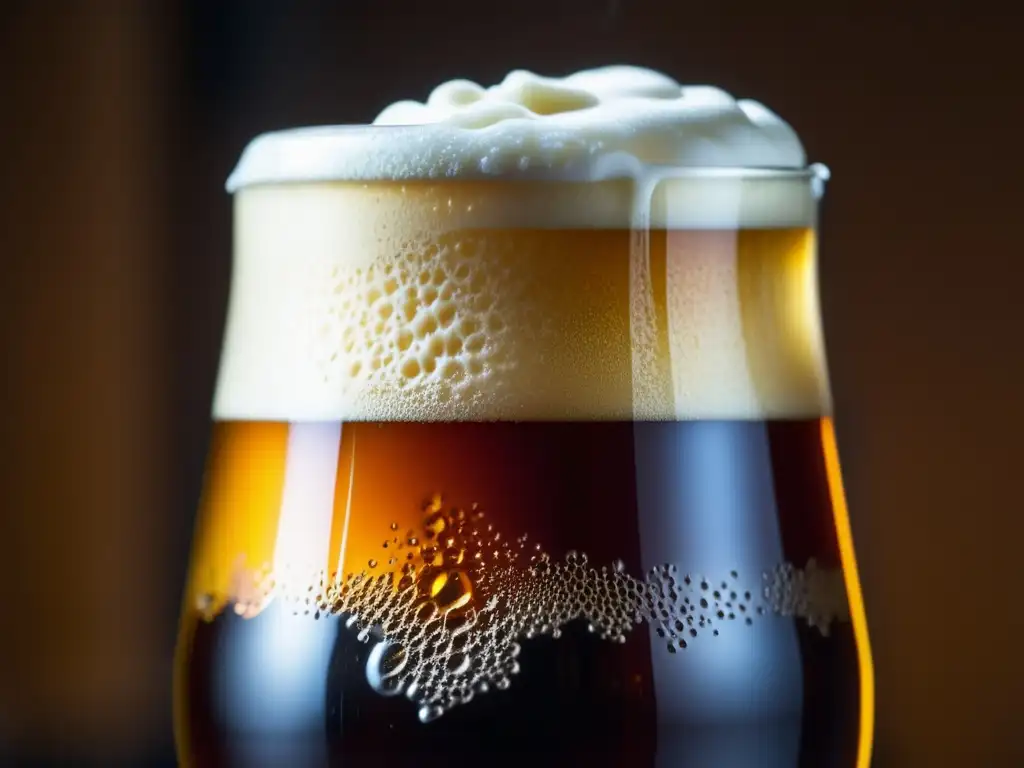 Cerveza Altbier ámbar con espuma cremosa Cerveza Altbier ámbar con espuma cremosa y burbujas de carbonatación