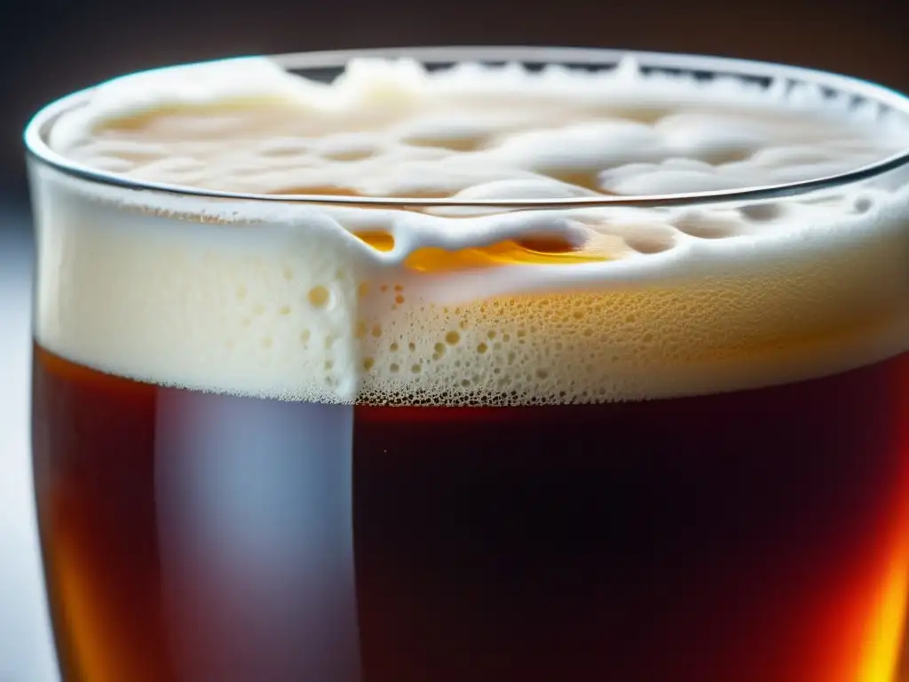Cerveza Fort Oatmeal Red Ale: Vistosa imagen en alta resolución de una copa rebosante de líquido ámbar rojizo con espuma cremosa y burbujas delicadas