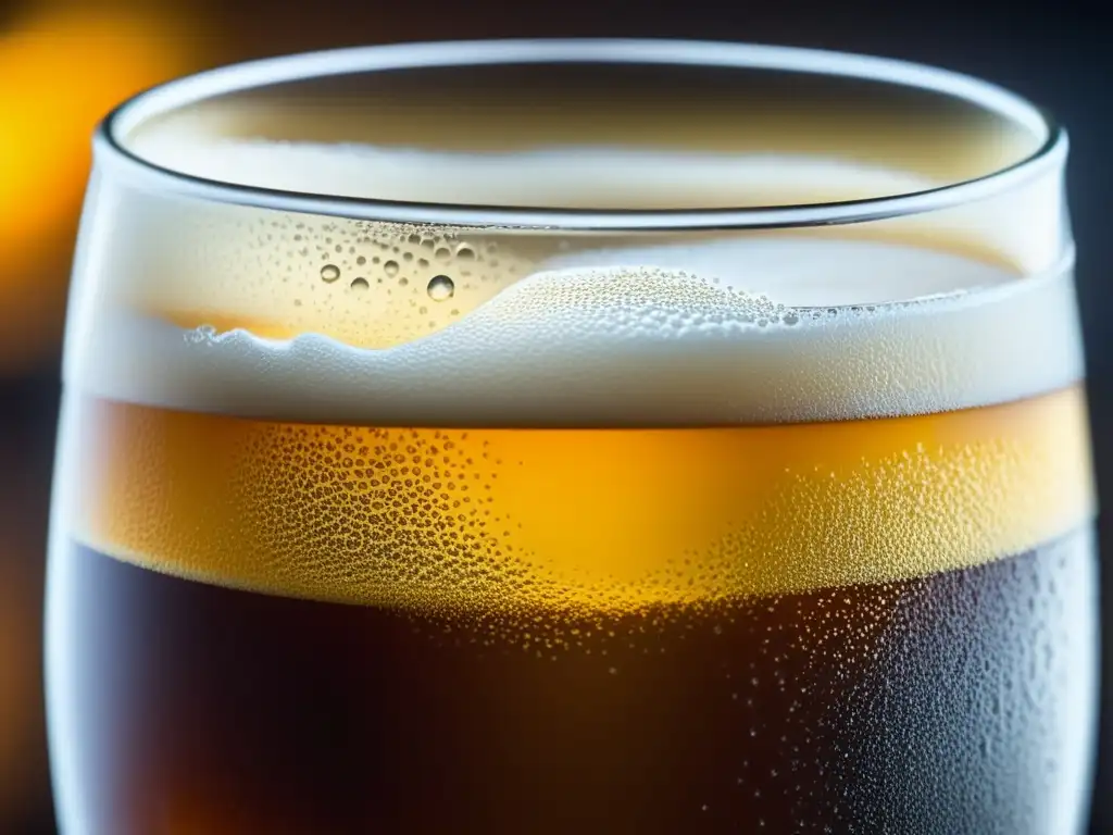 Cerveza artesanal dorada y espumosa Detallada imagen de una cerveza artesanal dorada con espuma cremosa y burbujas