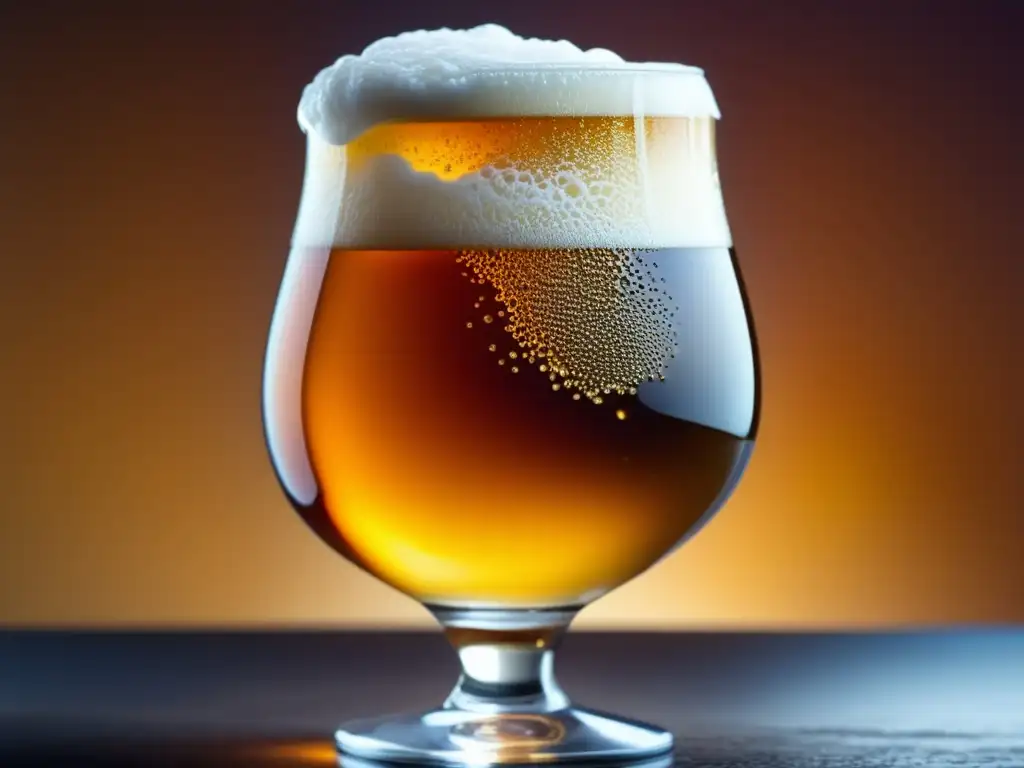 Detalle vibrante de cerveza artesanal Cerveza artesanal con espuma abundante y colores vibrantes - Ruta por India