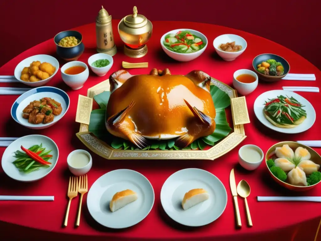 Banquete chino: comida exquisita y Tsingtao Mesa de banquete chino tradicional con platos exquisitos y cerveza Tsingtao