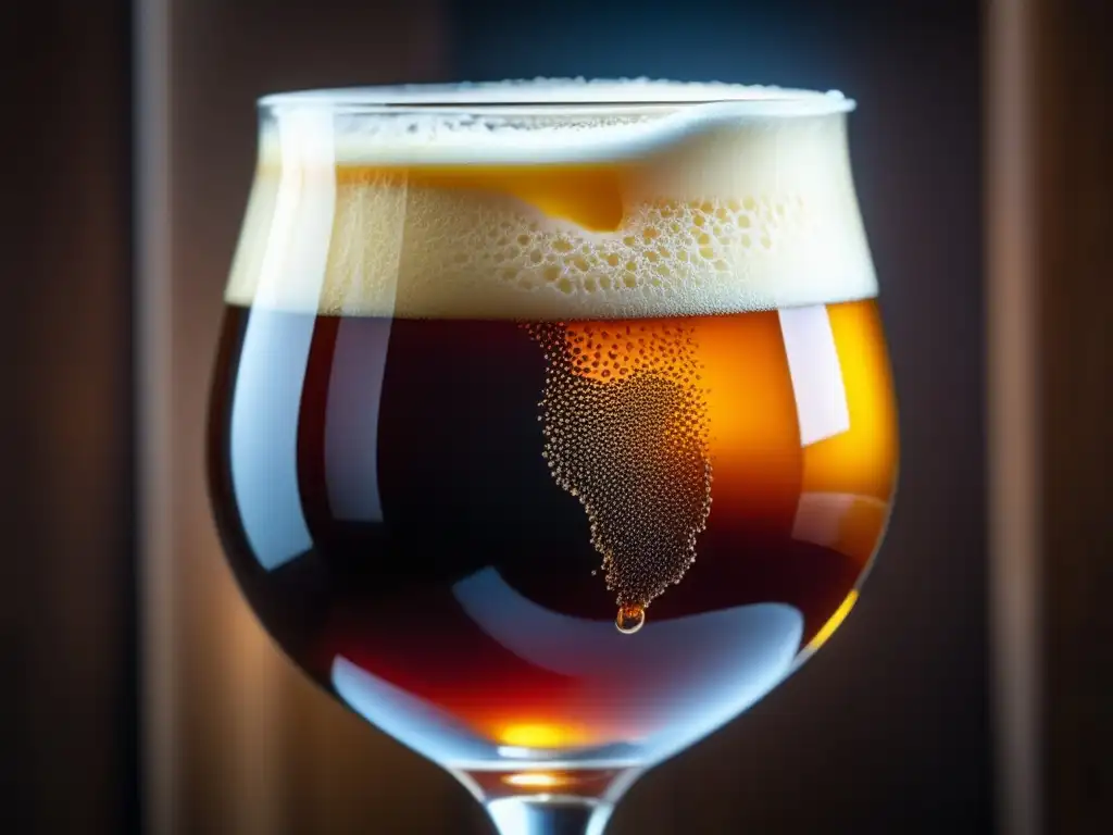 Barleywine en vidrio ámbar con textura y espuma cremosa