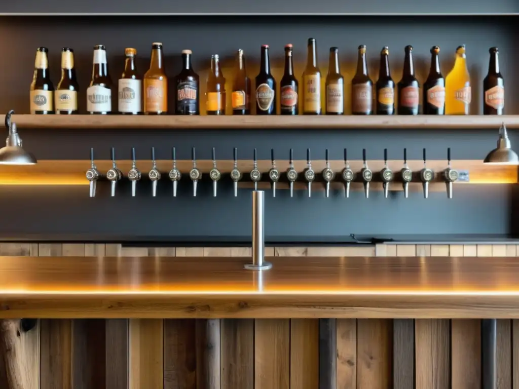 Detalle de una barra rústica en una cervecería artesanal en Varsovia Bar de cerveza artesanal en Varsovia: encanto rústico, detalles elaborados y vibrante cultura cervecera