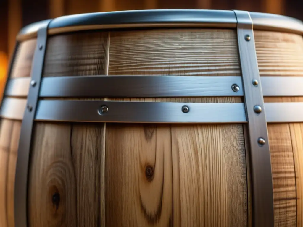 Barril de cerveza de madera detalle Barril de cerveza de madera con detalles de textura y color, resalta técnicas de madera