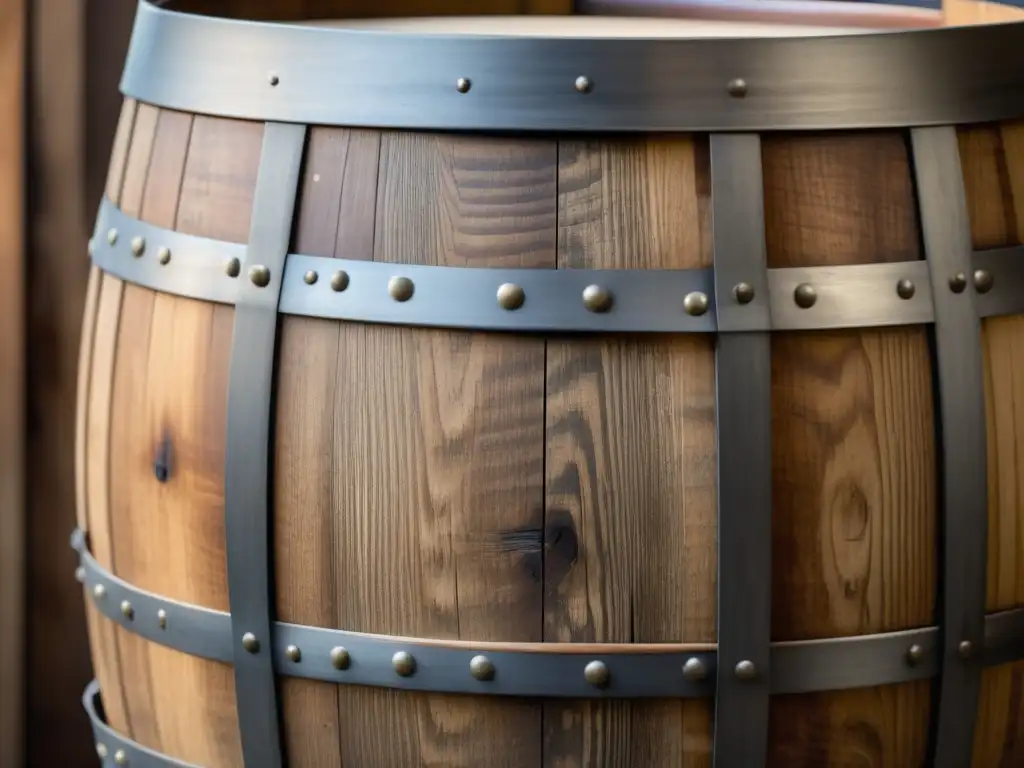 Barril de madera para fermentación Barril de madera para fermentación mixta: texturas, tonos cálidos, detalles, contrastes rústicos y emoción cervecera
