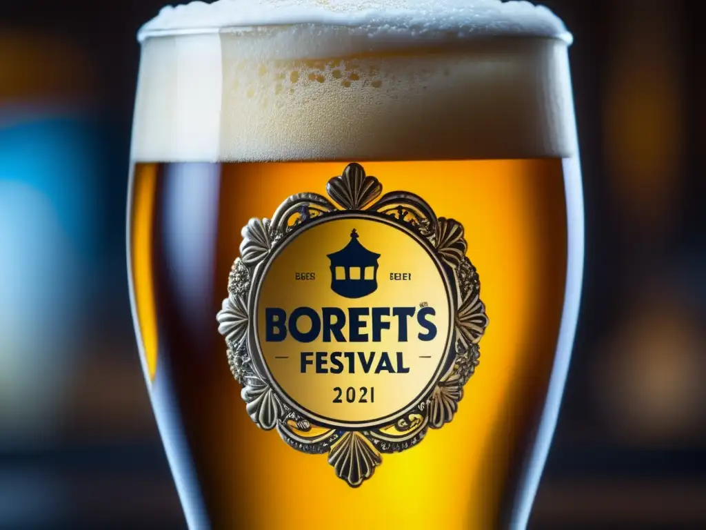 Detalle impresionante del Borefts Beer Festival con cerveza dorada, burbujeante y elegante (110 caracteres)