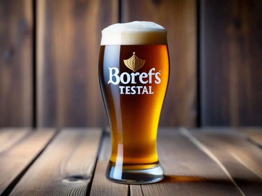 Vaso de cerveza Borefts Beer Festival, cerveza ámbar y espuma cremosa