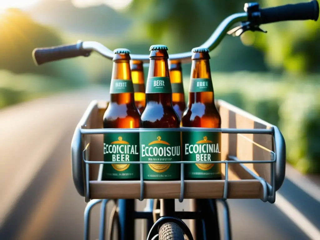 Transporte Verde: Botella de cerveza en bicicleta, resalta la sostenibilidad y la industria artesanal