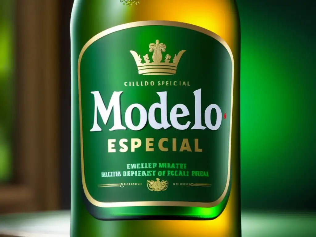 Botella helada de Modelo Especial Cerveza Modelo Especial: botella helada con condensación y etiqueta elegante