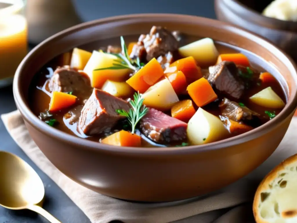 Delicioso estofado de carne y cerveza bock Deliciosa estofado de carne de res infusionado con cerveza bock, sabores invernales irresistibles
