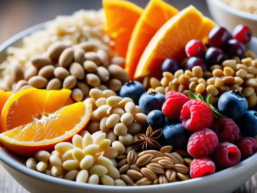 Mezcla vibrante de granos, frutas, especias y hierbas para homebrewing Bowl con variedad de granos, frutas, especias y hierbas para adjuntos cerveza