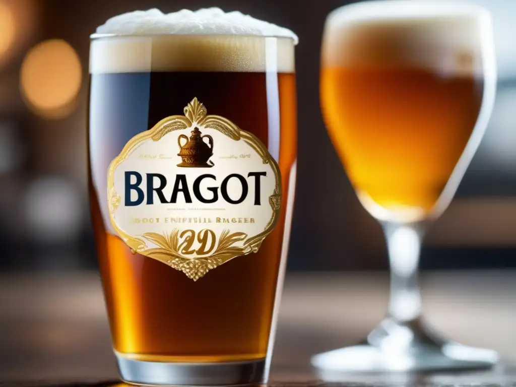 Cerveza braggot: fusión de lujo Vaso de cerveza braggot ámbar, elegante y efervescente, resalta su calidad artesanal y refrescante