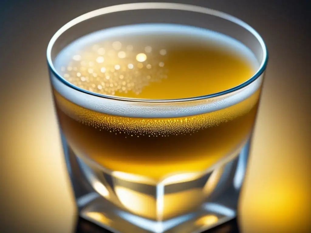 Refrescante braggot dorado en vaso helado Copa llena de braggot dorado, refrescante y con detalles macro que resaltan su sabor único - cerveza braggot