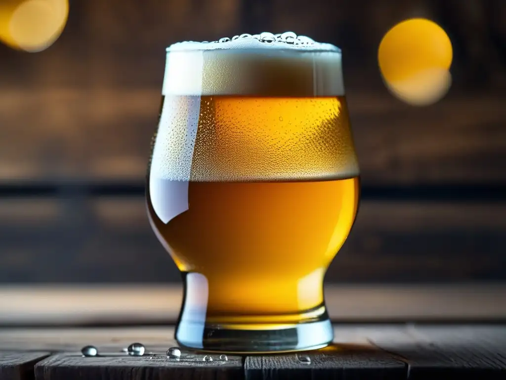 Cerveza dorada en vaso de vidrio Cerveza lager en plato: burbujas, claridad y elegancia