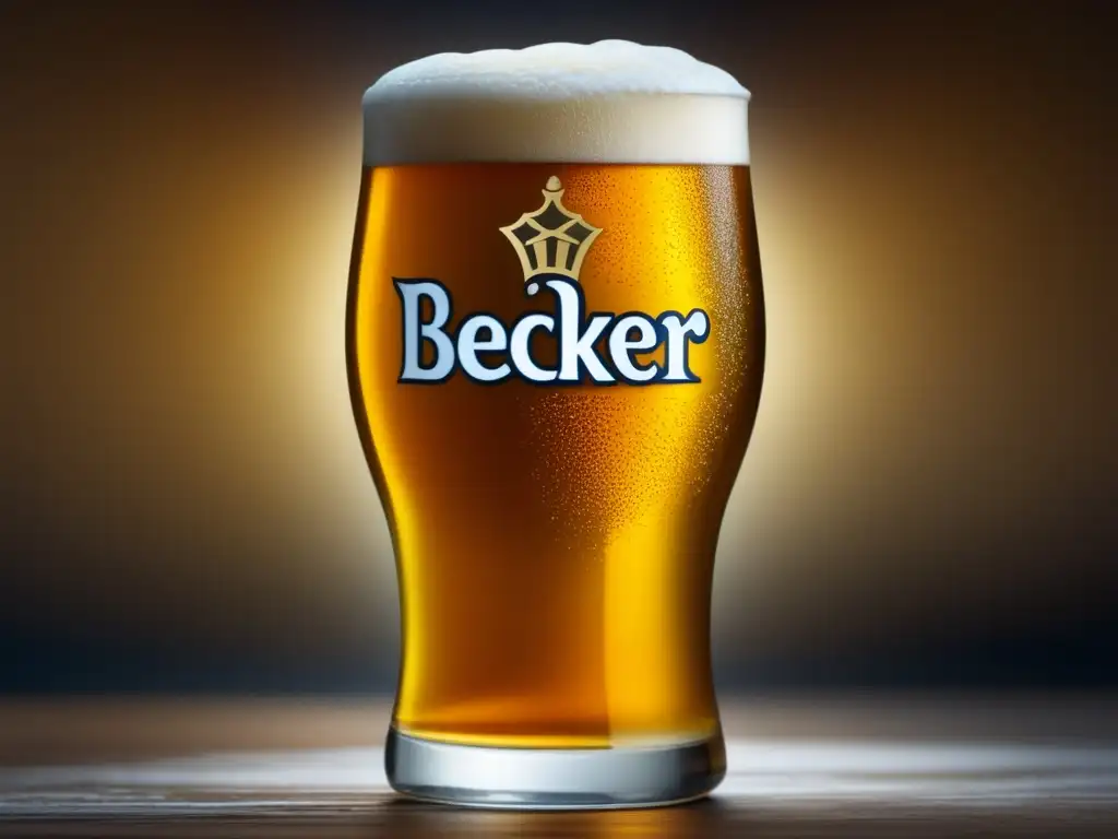 Detalle cautivador de cerveza Becker Detalle cautivador de cerveza Becker: burbujas doradas, efervescencia y condensación, mostrando la artesanía de su elaboración
