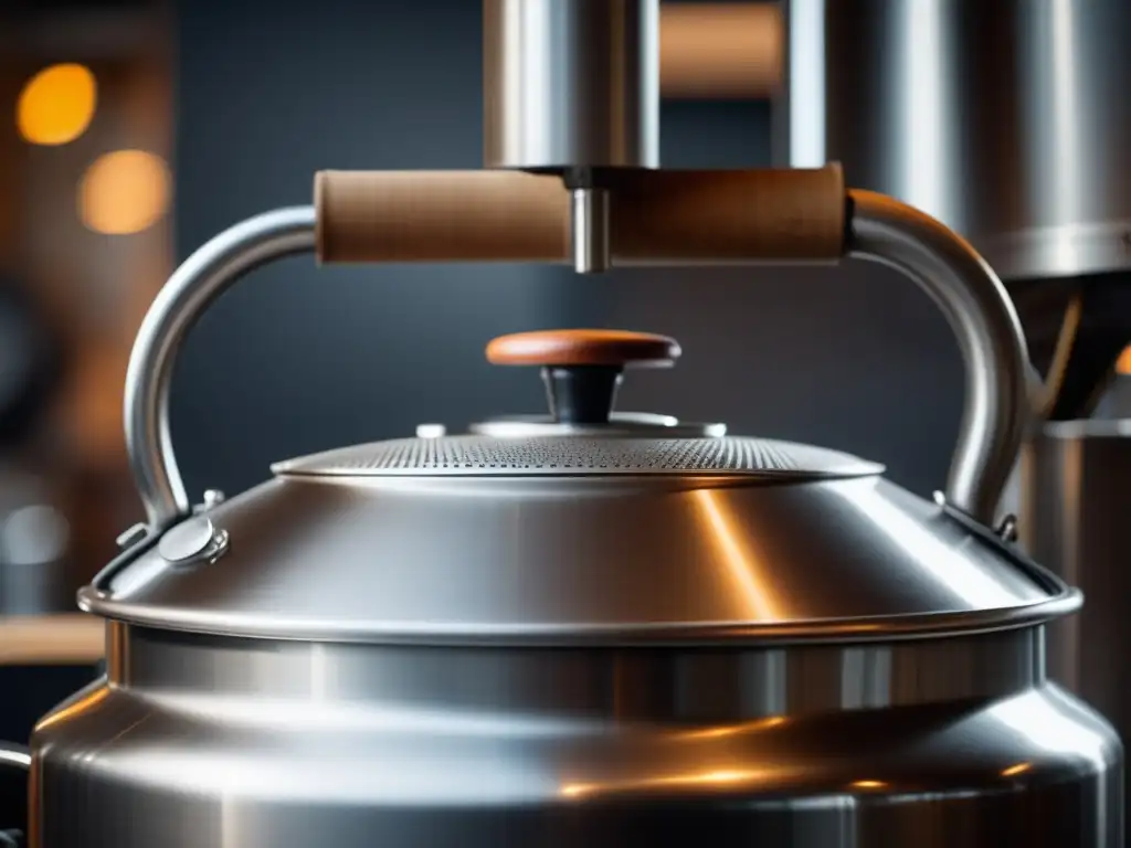 Caldera de acero inoxidable en una cervecería artesanal Detalles fascinantes del proceso de la cerveza en una caldera de acero inoxidable en resolución 8k