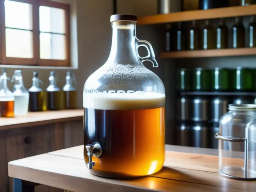 Fermentación de cerveza casera en carboy Carboy fermentando cerveza casera - Homebrewing básico