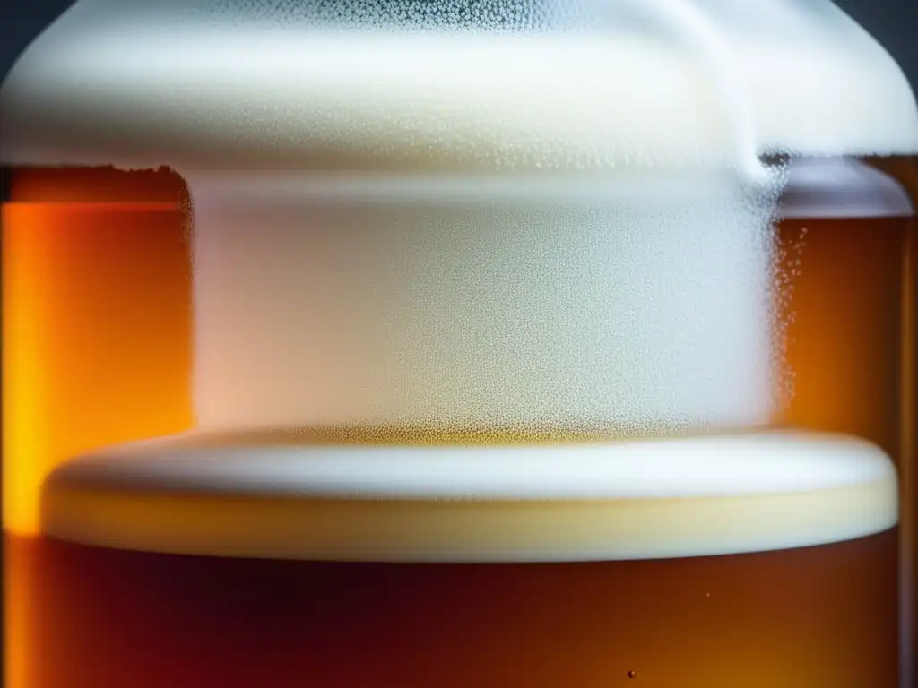 Detalle de fermentación y levadura en cerveza casera con burbujas y espuma blanca - De la Teoría a la Práctica