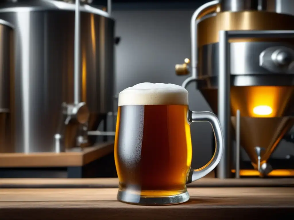 Manos de maestro cervecero examinando expertamente una cerveza dorada, con burbujas y tatuajes intrincados