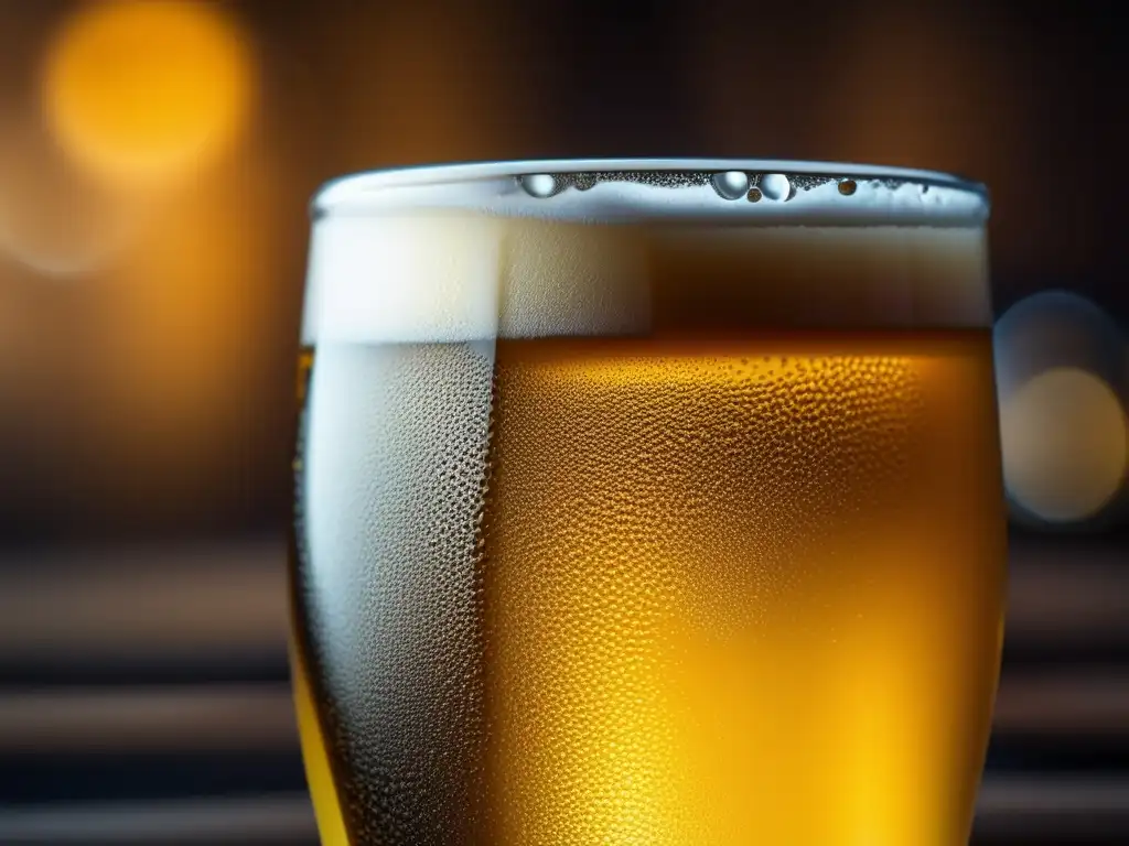Cerveza artesanal: certificaciones internacionales Cerveza dorada con burbujas y detalles, simbolizando certificaciones internacionales