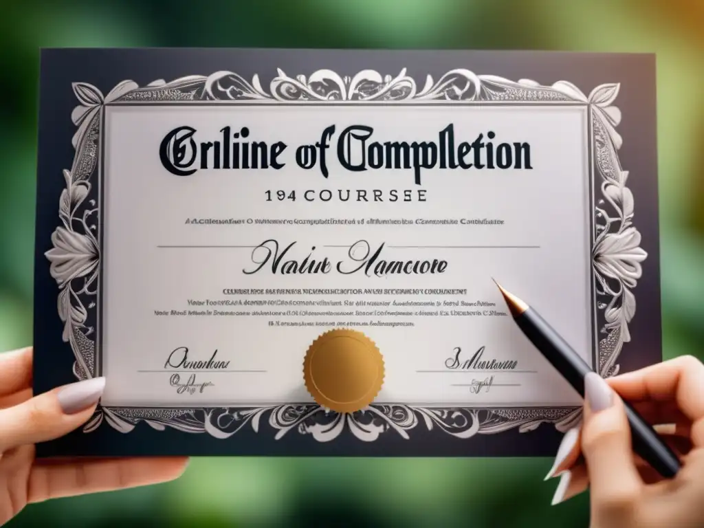 Certificado online elegante Mano sosteniendo certificado de finalización de curso online