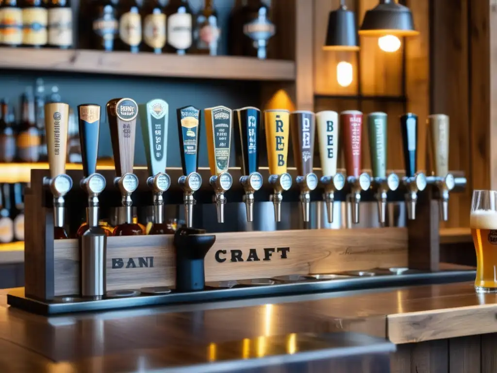 Cervecería artesanal en Varsovia, Polonia Bares en Varsovia: Detalle exquisito de un Craft Beer Bar en Varsovia, Polonia