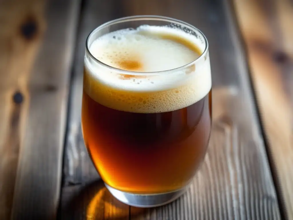Cerveza Alaskan Amber Ale en vaso de vidrio Cerveza Alaskan Amber Ale en vaso de vidrio con burbujas, espuma cremosa y detalles delicados
