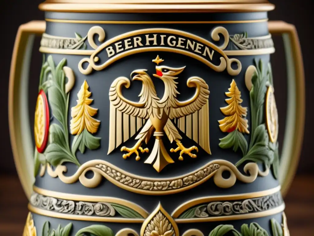 Detalle exquisito de una cerveza germana Detalles de una tradicional cerveza alemana en un stein, resaltando su importancia histórica y el Reinheitsgebot