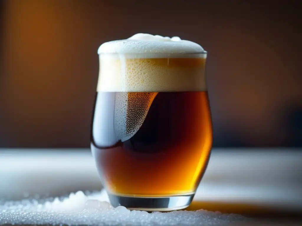 Cerveza ámbar con espuma cremosa Amber Ale: Cerveza ámbar con espuma cremosa y burbujas finas