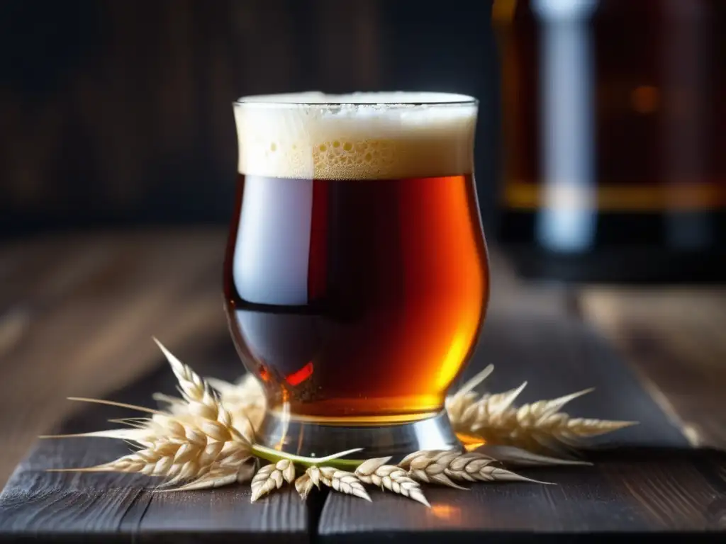 Cerveza Barleywine con espuma cremosa y color ámbar en vaso de cristal -