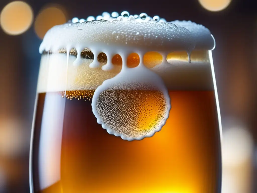 Cerveza artesanal dorada con espuma cremosa Cerveza artesanal ámbar con espuma y burbujas, evita la fatiga del paladar