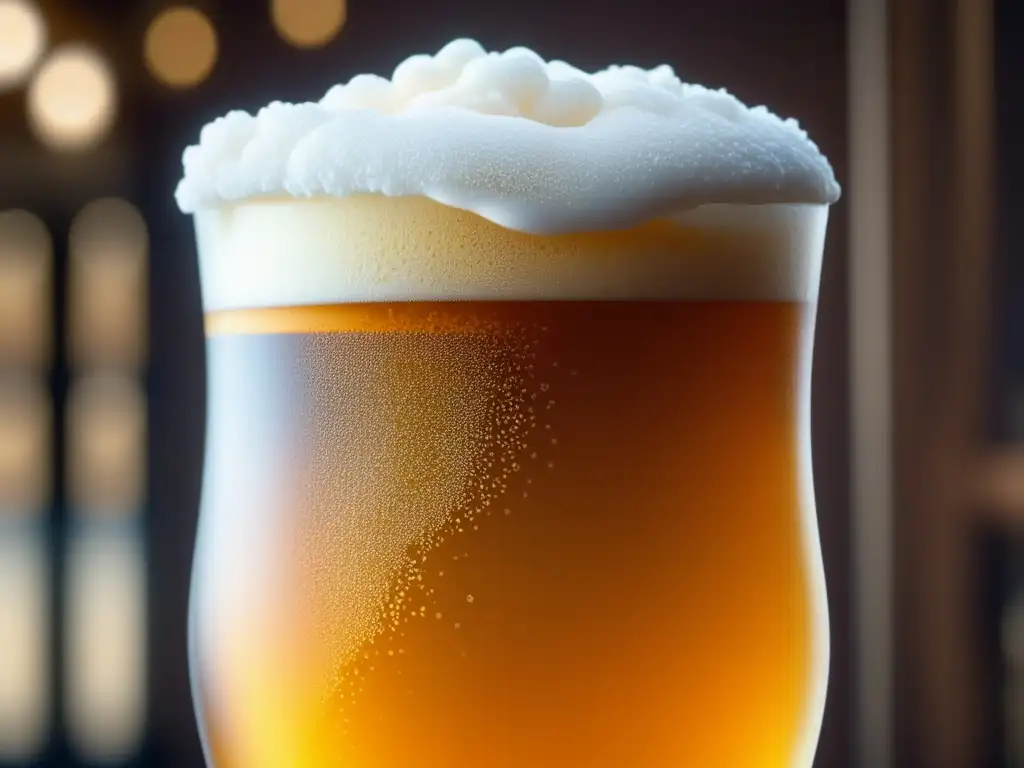Cerveza artesanal dorada en vaso Detallada imagen de cerveza artesanal ámbar en vaso pintado con espuma cremosa, mostrando la revolución cervecera en Tallin, Estonia