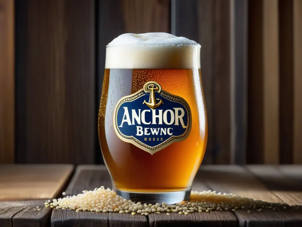 Cerveza artesanal dorada con burbujas Cerveza artesanal de Anchor Brewing, burbujas doradas y mesa de madera - Aniversarios y celebraciones