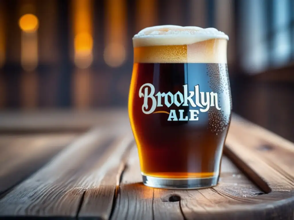 Cerveza artesanal Brooklyn Brown Ale Cerveza Brooklyn Brown Ale en mesa de madera rústica
