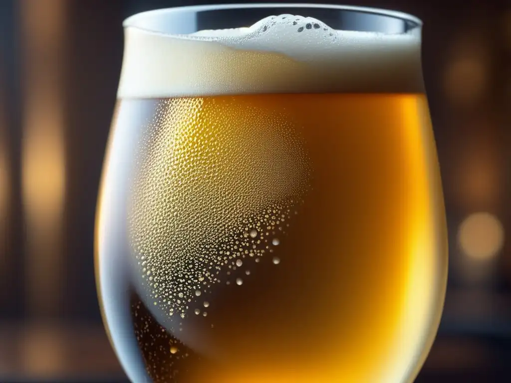 Cerveza artesanal espumosa con burbujas doradas Cerveza artesanal con burbujas doradas, refrescante y sofisticada