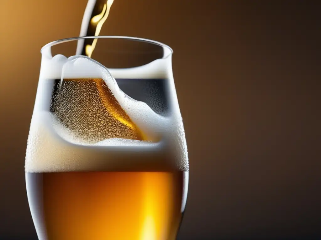 Cerveza artesanal en vaso con burbujas Cerveza artesanal con burbujas y aireación perfectas