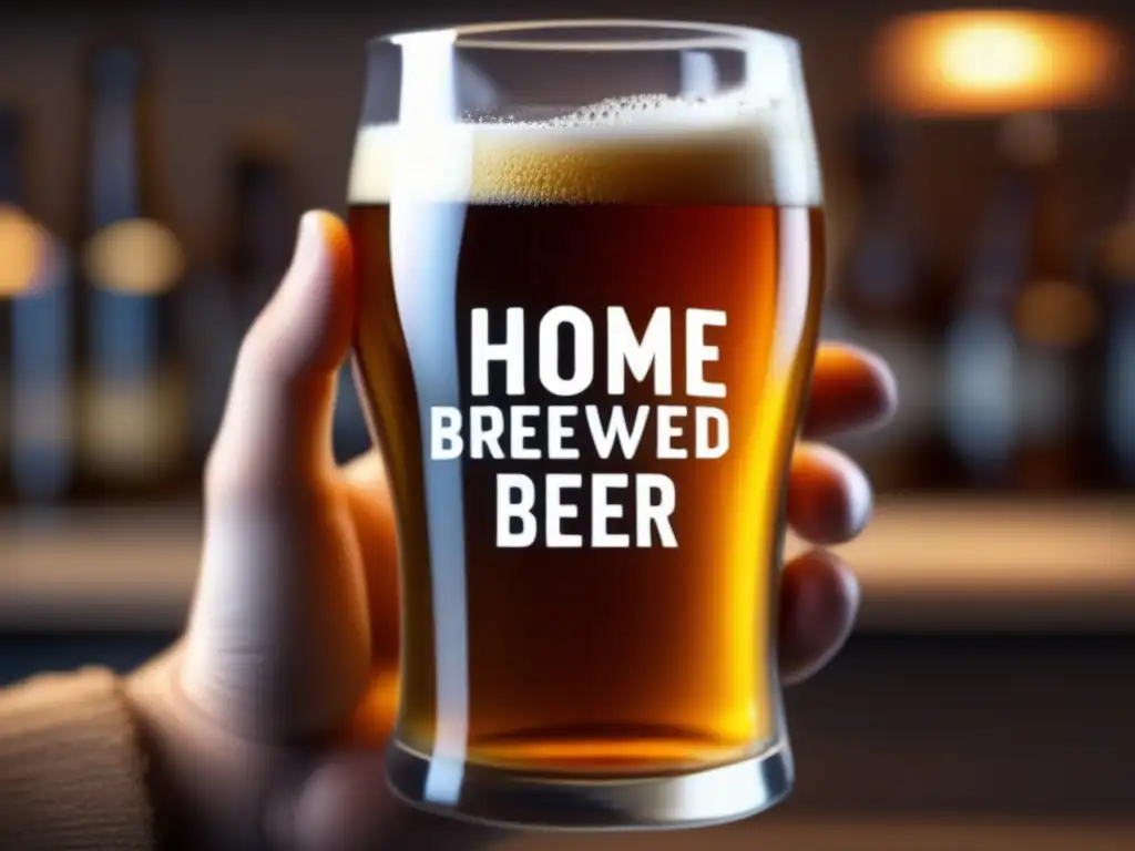 Mano sosteniendo cerveza casera Mano sosteniendo cerveza casera 'Adjuntos Cerveza', burbujas, condensación, ingredientes -