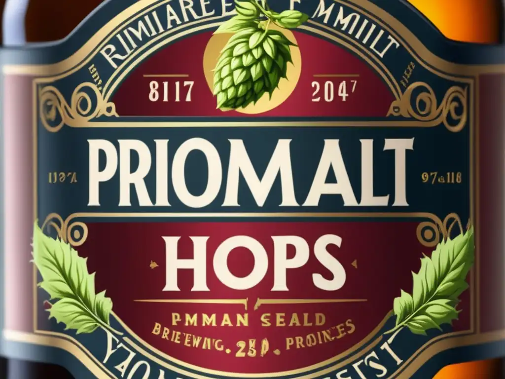 Detalles de la etiqueta de la botella de cerveza: diseño, colores vibrantes, ingredientes, fechas y acabado mate