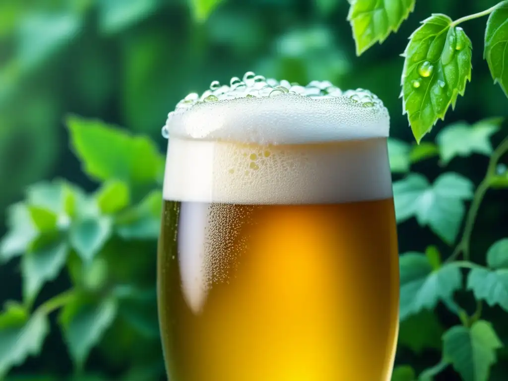 Cerveza artesanal y lúpulo: una combinación perfecta Cerveza artesanal con lúpulos verdes, creando un efecto brillante - Viaje Fermentativo