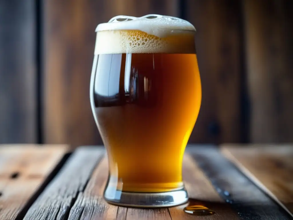 Cerveza ámbar con espuma y miel caramelizada Cerveza ámbar con espuma cremosa y miel exótica creando un sabor único (Sabor Exótico)