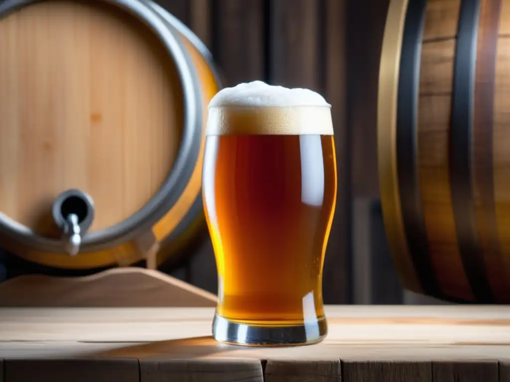 Cerveza artesanal dorada con burbujas Cerveza dorada espumosa, reflejando la esencia de Jack McAuliffe y su legado en la industria cervecera