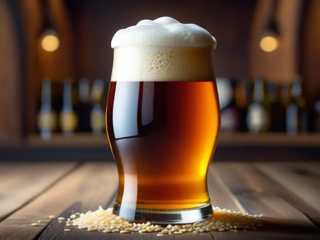 Cerveza ámbar con espuma cremosa y maltas en detalle- Clasificaciones