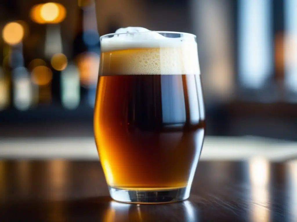 Cerveza artesanal ámbar con espuma cremosa Cerveza artesanal ámbar, detalle exquisito - Ruta por Polonia