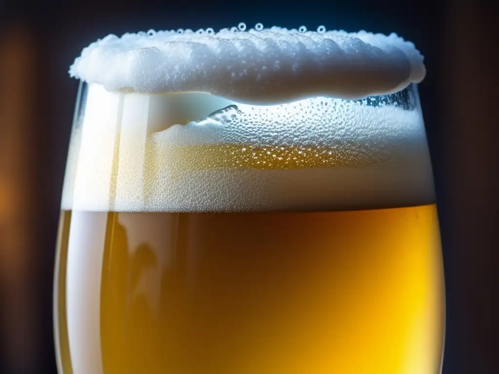 Cervezas especiales: Una imagen de una cerveza artesanal alta y espumosa, con burbujas y colores vibrantes