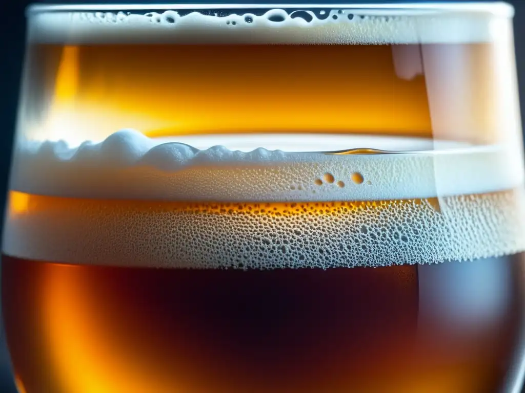 Cerveza artesanal: colores y texturas La Leyenda del Pescador y la Cerveza de Oro - Una cerveza artesanal con un color ámbar intenso y una espuma blanca y espumosa