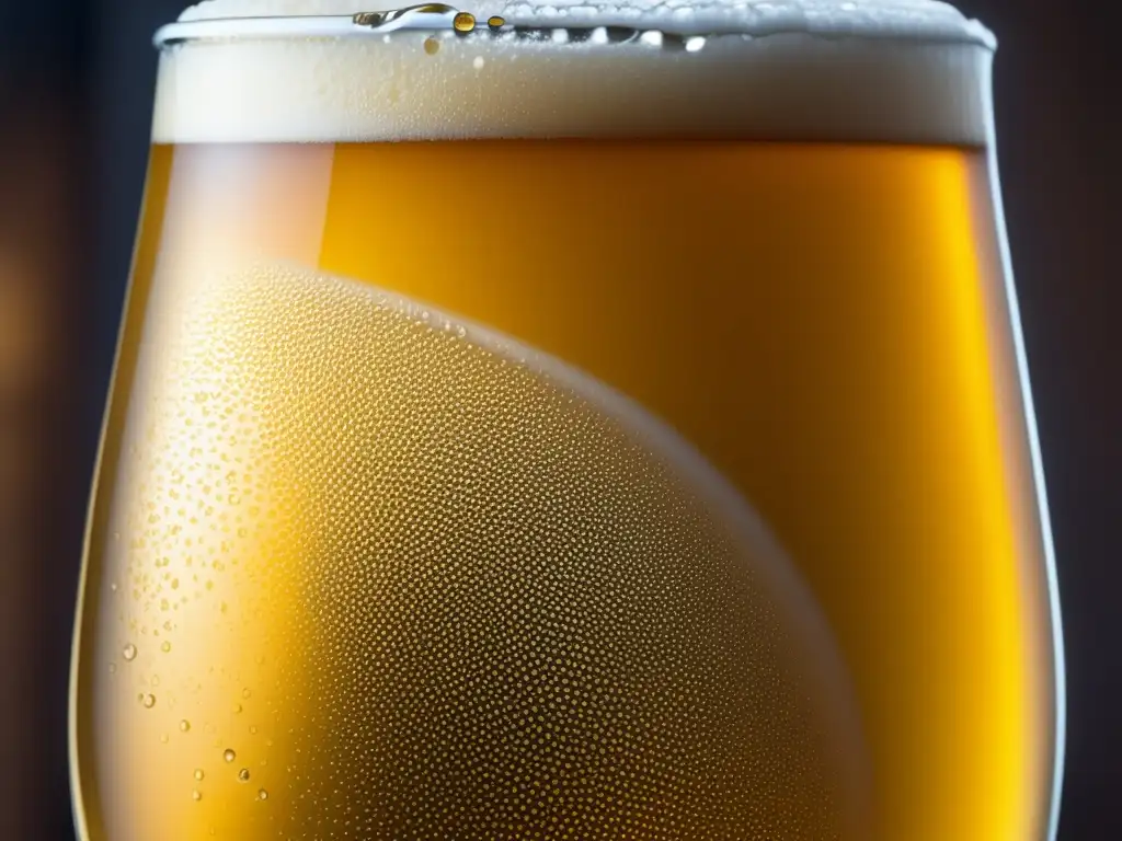 Cerveza artesanal moderna en vaso con burbujas y detalle elegante