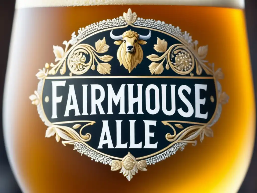 Cerveza artesanal dorada con burbujas Farmhouse Ale: Cerveza dorada con burbujas brillantes y detalles intrincados